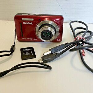 Kodak PixPro FZ53 5X Digital Camera, Tested+Battery, Charger/AV Cord 32GB SD Red